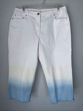 Ruby Rd. White Cropped Jeans with Blue Ombre Hem